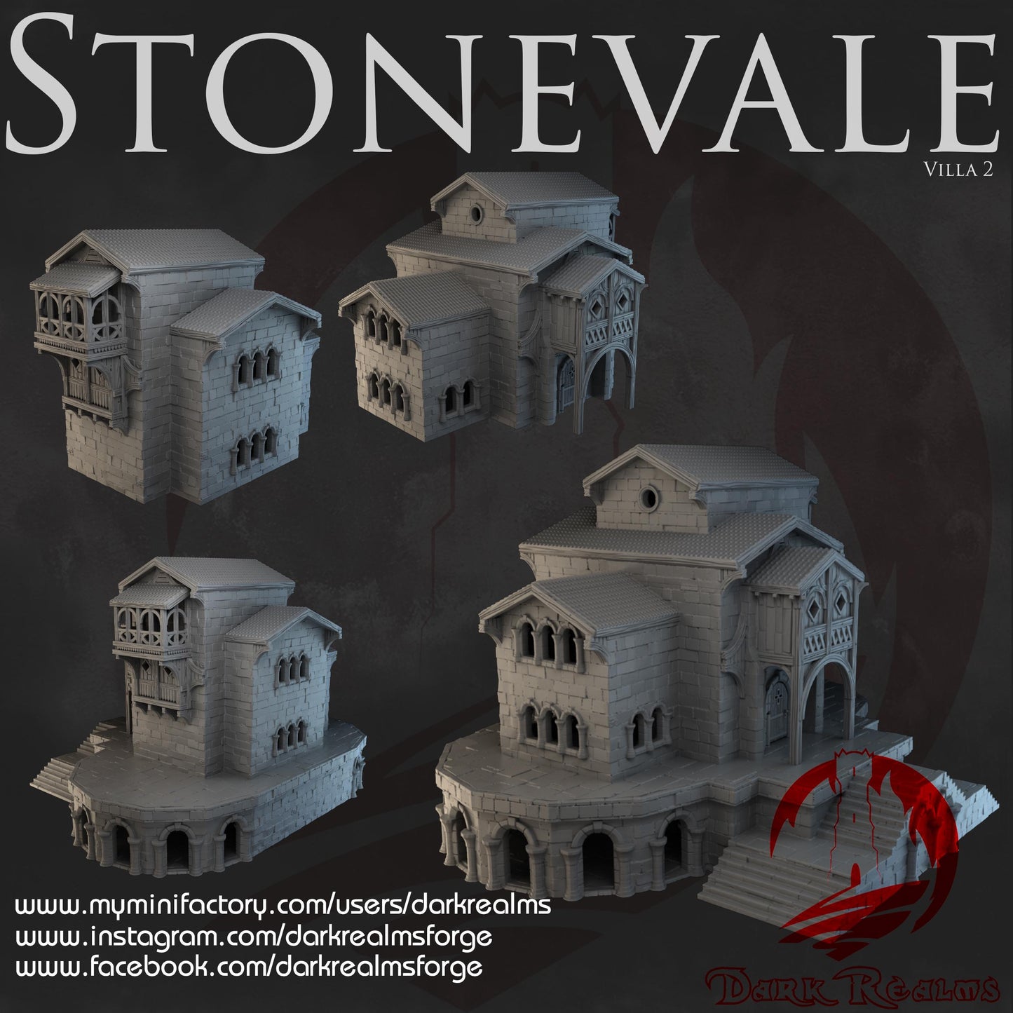 Stonevale Villa 2 - A majestic medieval fortress with gothic architecture, featuring arched windows, turrets, and fortified walls. Perfect for tabletop RPGs and wargaming.