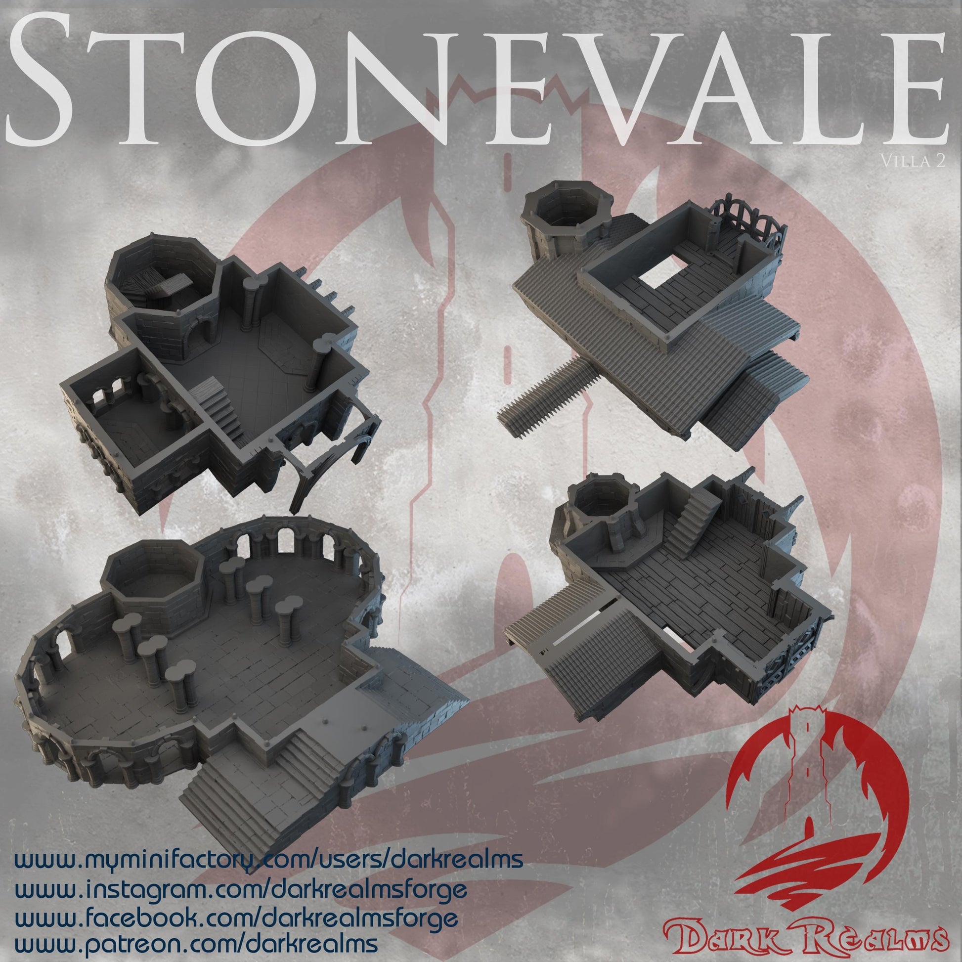 Stonevale Villa 2 - A majestic medieval fortress with gothic architecture, featuring arched windows, turrets, and fortified walls. Perfect for tabletop RPGs and wargaming.