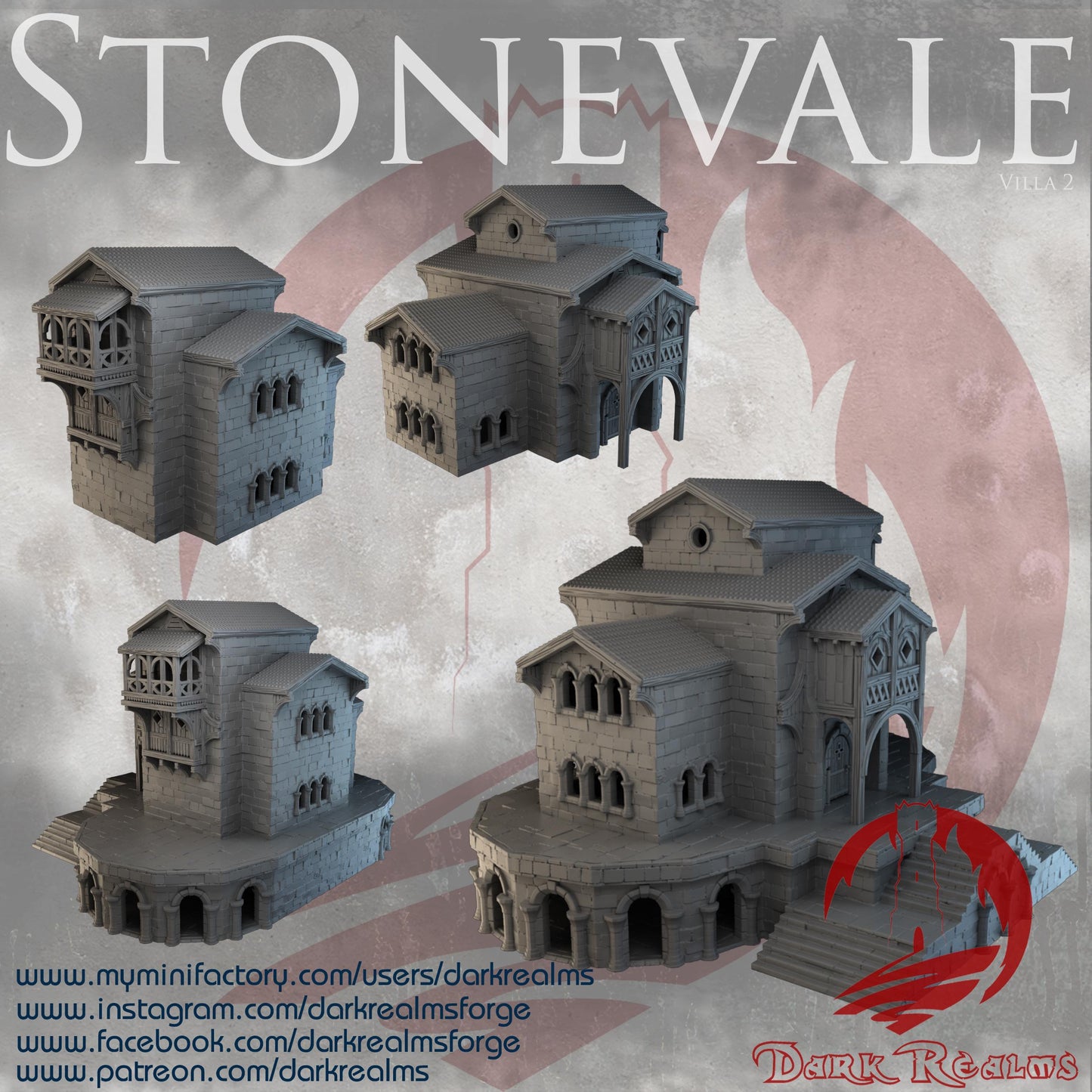 Stonevale Villa 2 - A majestic medieval fortress with gothic architecture, featuring arched windows, turrets, and fortified walls. Perfect for tabletop RPGs and wargaming.