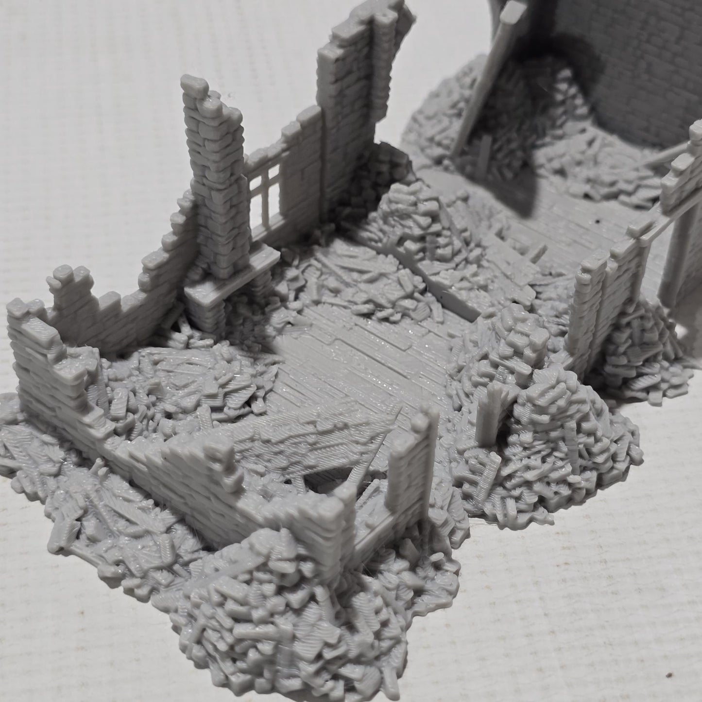 Grimdale Ruined Farmhouse for tabletop wargaming, ruined farmhouse, DnD, Pathfinder, Bolt Action, Revolutionary War games, 3D printed PLA terrain, high-quality ruins, realistic textures, strategic gameplay, RPG scenery, detailed architecture.