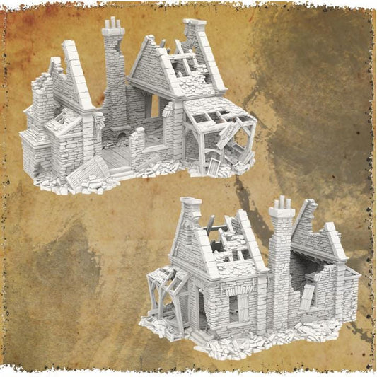 Grimdale Walter&#39;s Bakery Ruin for tabletop wargaming, ruined bakery, DnD, Pathfinder, Bolt Action, Revolutionary War games, 3D printed PLA terrain, high-quality ruins, realistic textures, strategic gameplay, RPG scenery.