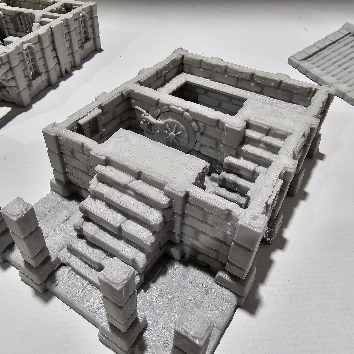 Detailed 3D-printed medieval city bank with stone walls, ornate columns, and banking hall, perfect for tabletop RPGs like Dungeons & Dragons and Pathfinder.