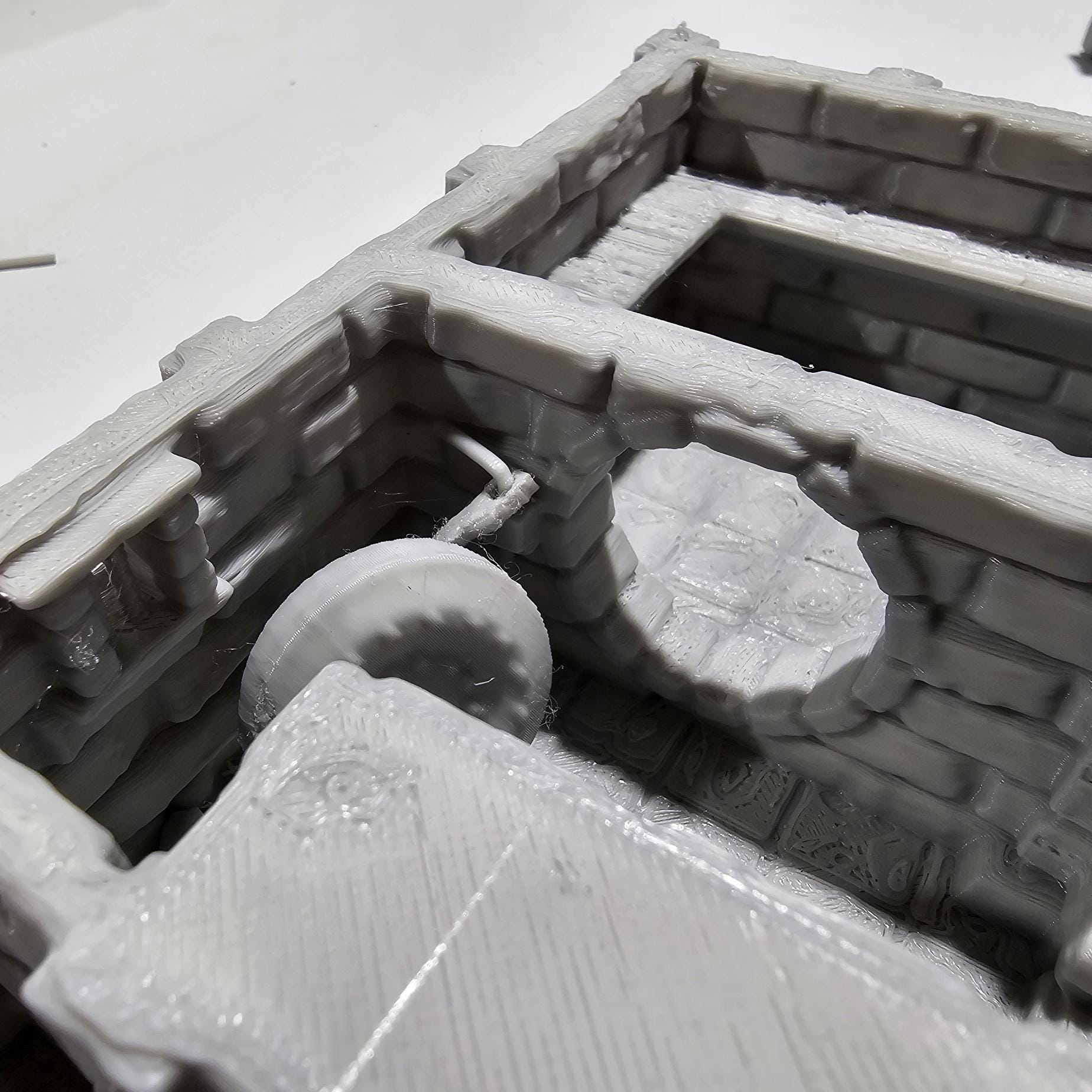 Detailed 3D-printed medieval city bank with stone walls, ornate columns, and banking hall, perfect for tabletop RPGs like Dungeons & Dragons and Pathfinder.