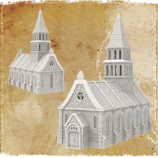 The Greendale Church stands as a grand representation of colonial architecture, complete with a towering steeple and detailed stonework. The removable roof reveals a spacious multi-level interior, perfect for immersive gameplay and storytelling.