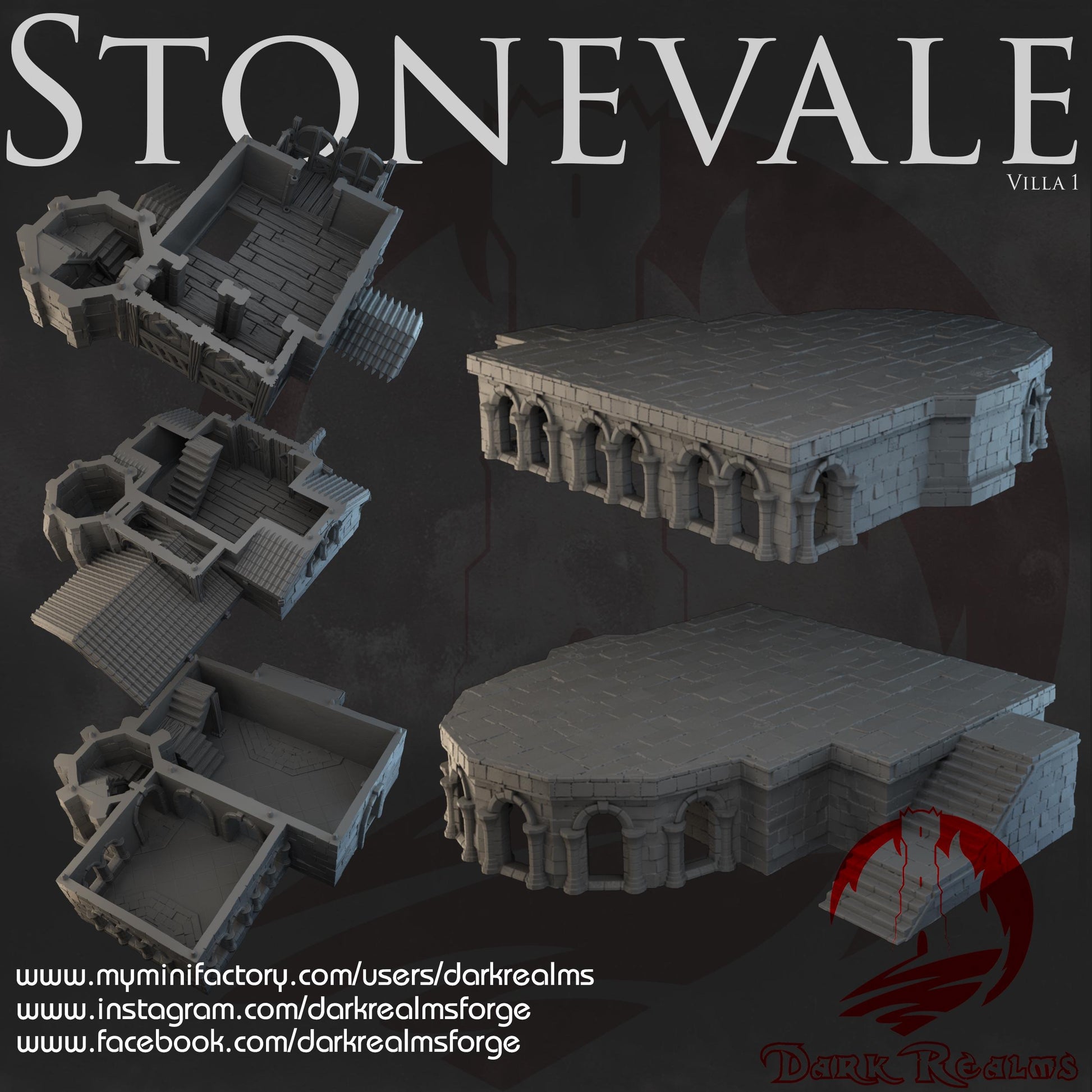 A detailed medieval villa with domed towers and rounded arches, perfect for fantasy or historical tabletop games, featuring robust stone construction and intricate architectural details.