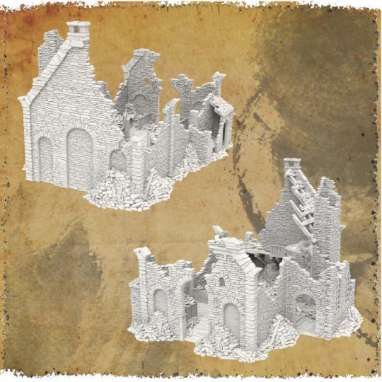 Moore&#39;s Brewery Ruin features crumbling stone walls, exposed beams, and scattered debris. The structure showcases detailed stone textures and remnants of brewing equipment, perfect for adding a haunted industrial feel to any tabletop game setting.