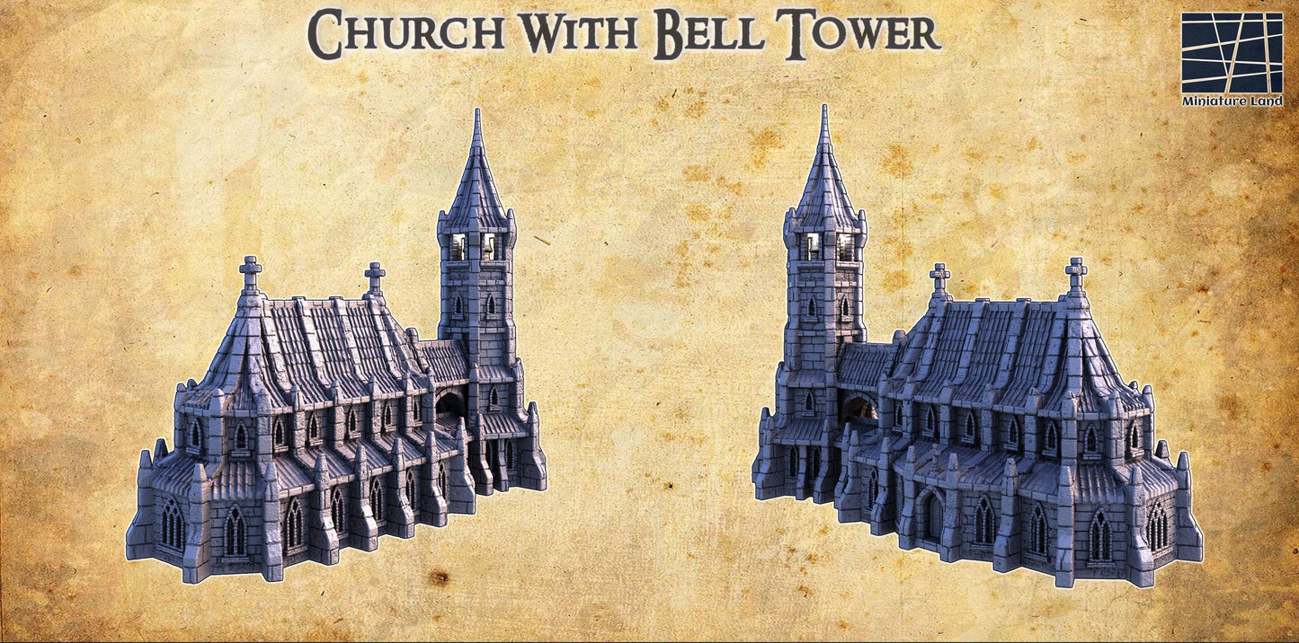 Gothic-style church with bell tower, five playable levels, detailed stonework, intricate interior, and multiple roof sections. Perfect for historical and fantasy tabletop games, enhancing immersion and storytelling.