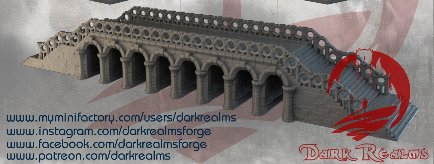 The Stonevale collection features a grand bridge and two distinct landmarks, showcasing intricate stonework and architectural details perfect for enriching any tabletop game setting. Available as a set or individually.