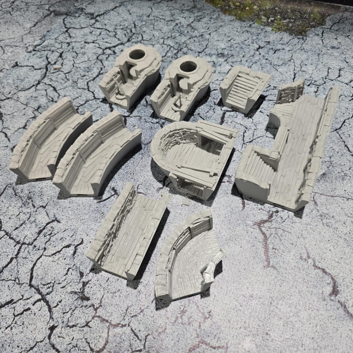 Detailed 3D printed modular trench system with mortar pillboxes, designed for historical reenactment and strategic gameplay in tabletop wargaming, including Bolt Action.