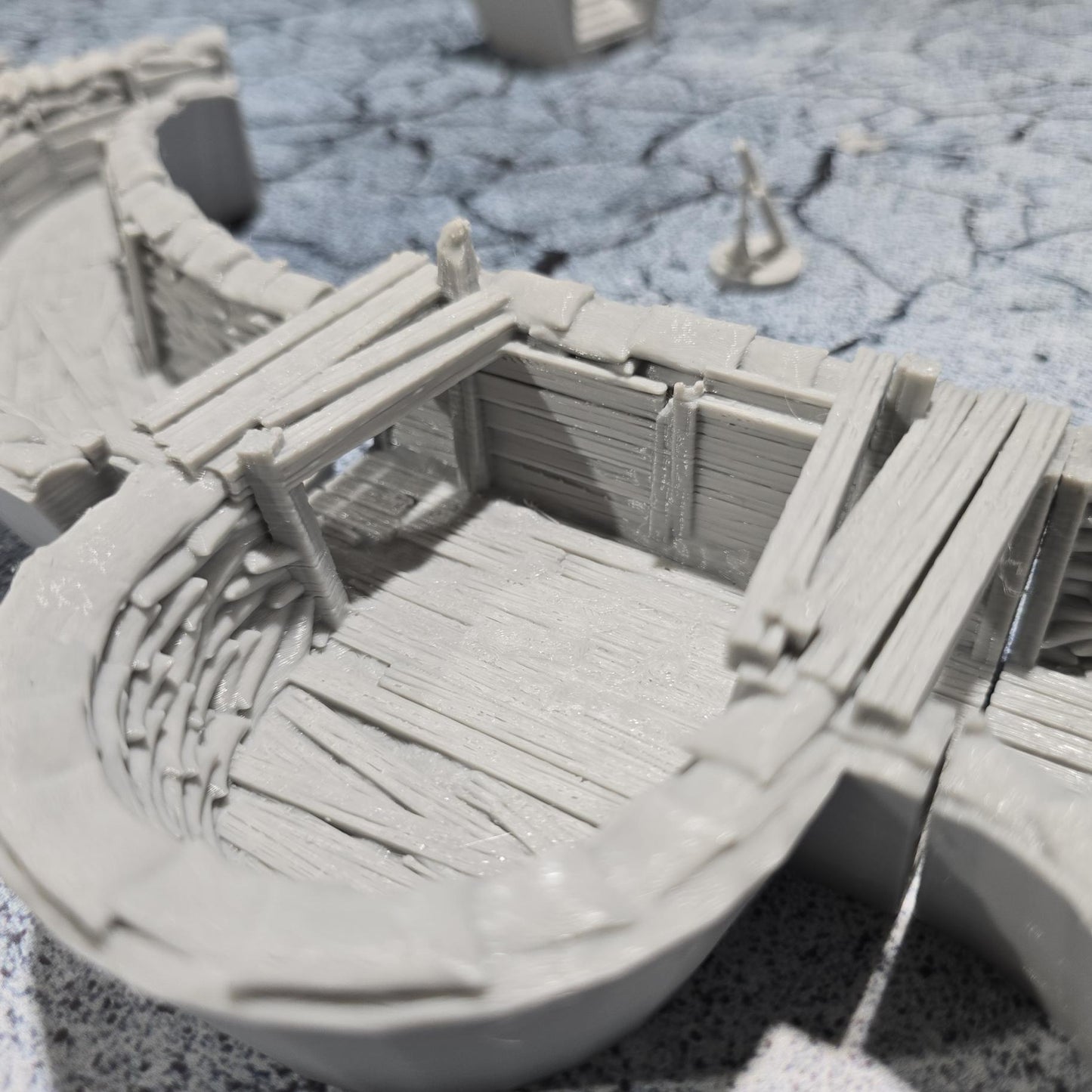 Detailed 3D printed modular trench system with mortar pillboxes, designed for historical reenactment and strategic gameplay in tabletop wargaming, including Bolt Action.