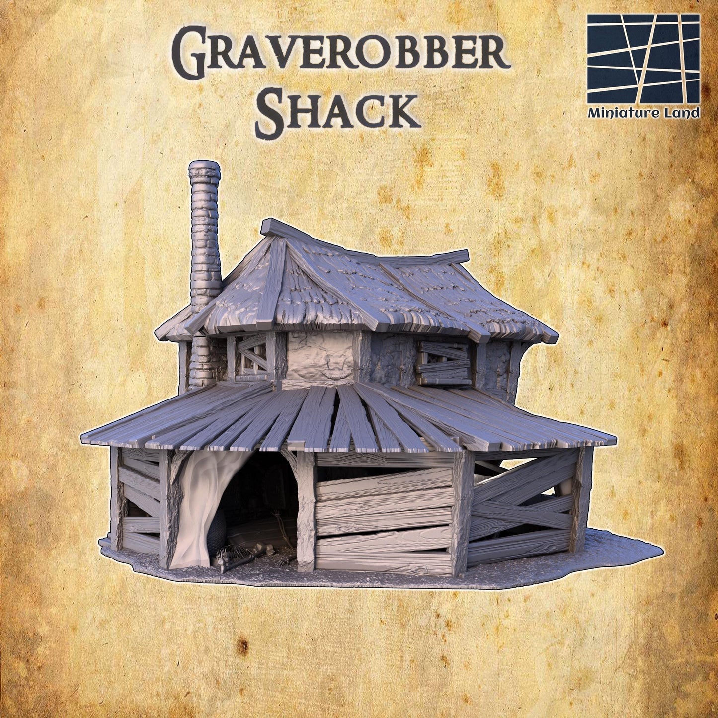 Explore the eerie depths of the Graverobber Shack, a meticulously crafted medieval workhouse perfect for adding a dark twist to your tabletop RPG adventures.