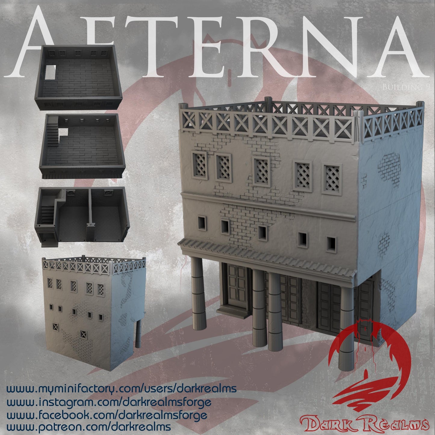 Explore ancient Rome with Building 9 from the Aeterna series—a three-story residential high rise with intricate details and multiple playable levels, crafted for historical tabletop RPGs.