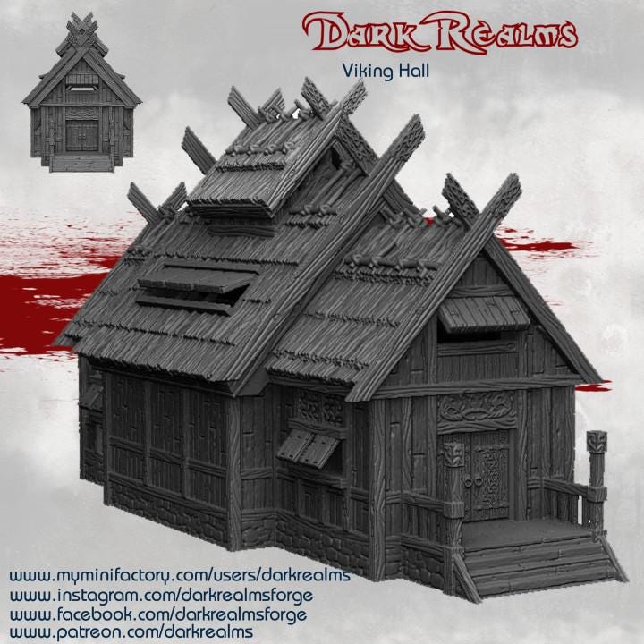 Experience the Viking age with this authentic 3D printed Norse Longhouse, perfect for tabletop role-playing and historical simulations.