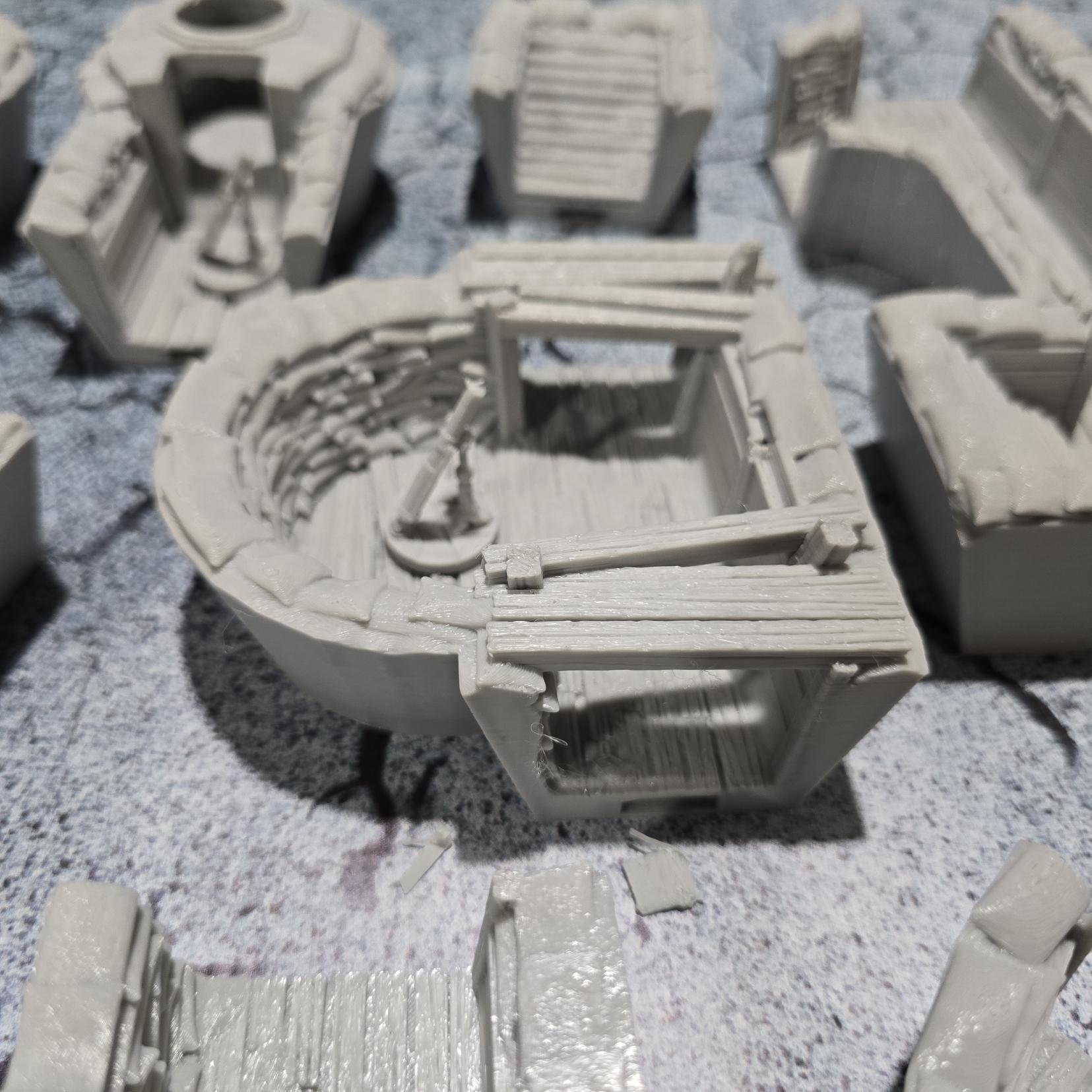 Detailed 3D printed modular trench system with mortar pillboxes, designed for historical reenactment and strategic gameplay in tabletop wargaming, including Bolt Action.