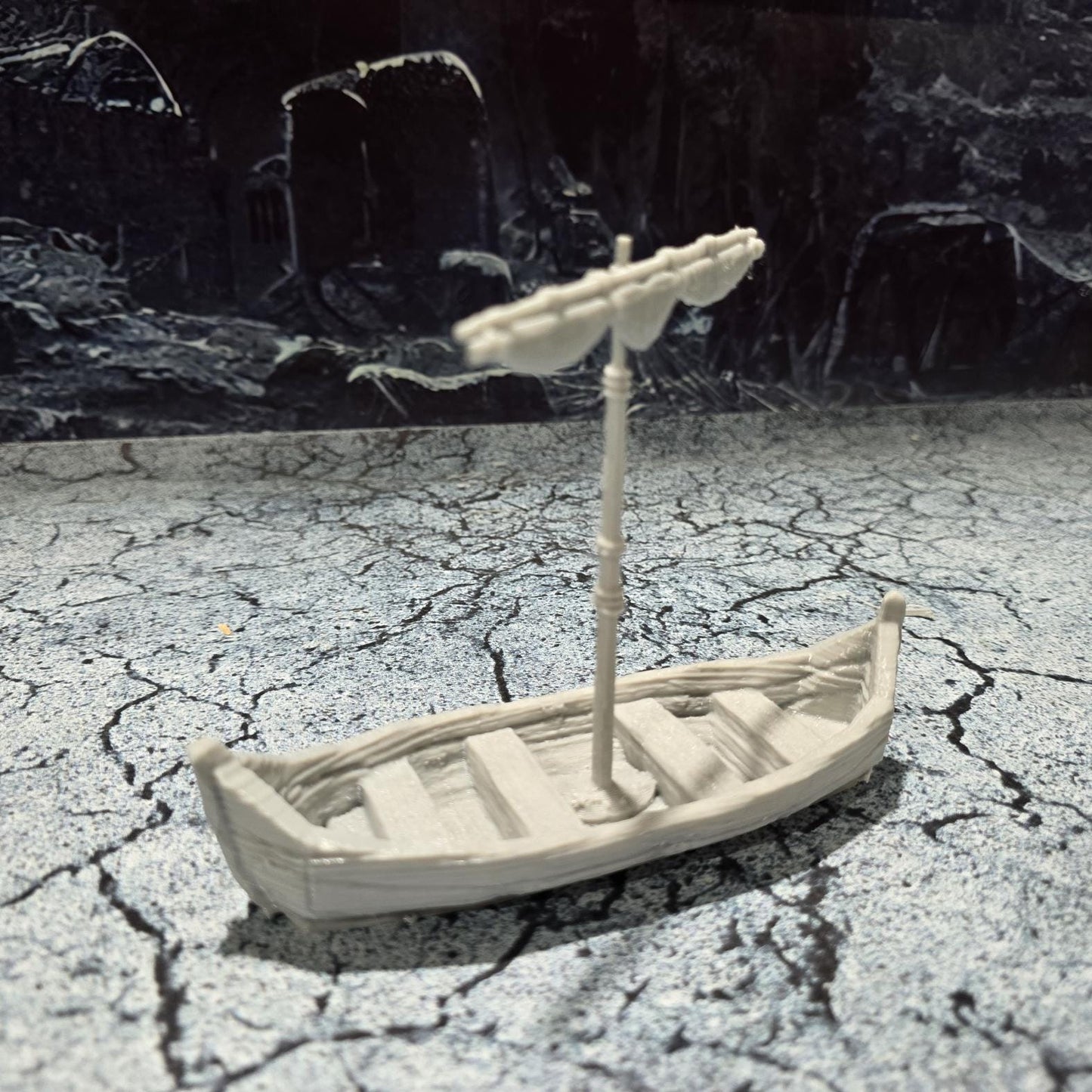 Authentic Viking Fishing Boat model from the 9th century, ideal for tabletop RPGs and dioramas, featuring a single mast and traditional Norse design.