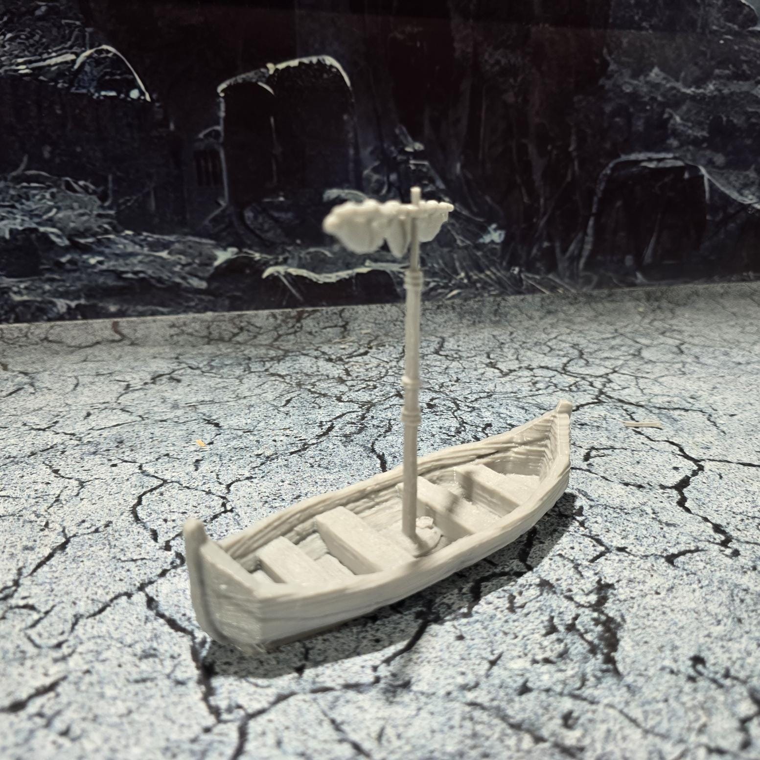 Authentic Viking Fishing Boat model from the 9th century, ideal for tabletop RPGs and dioramas, featuring a single mast and traditional Norse design.