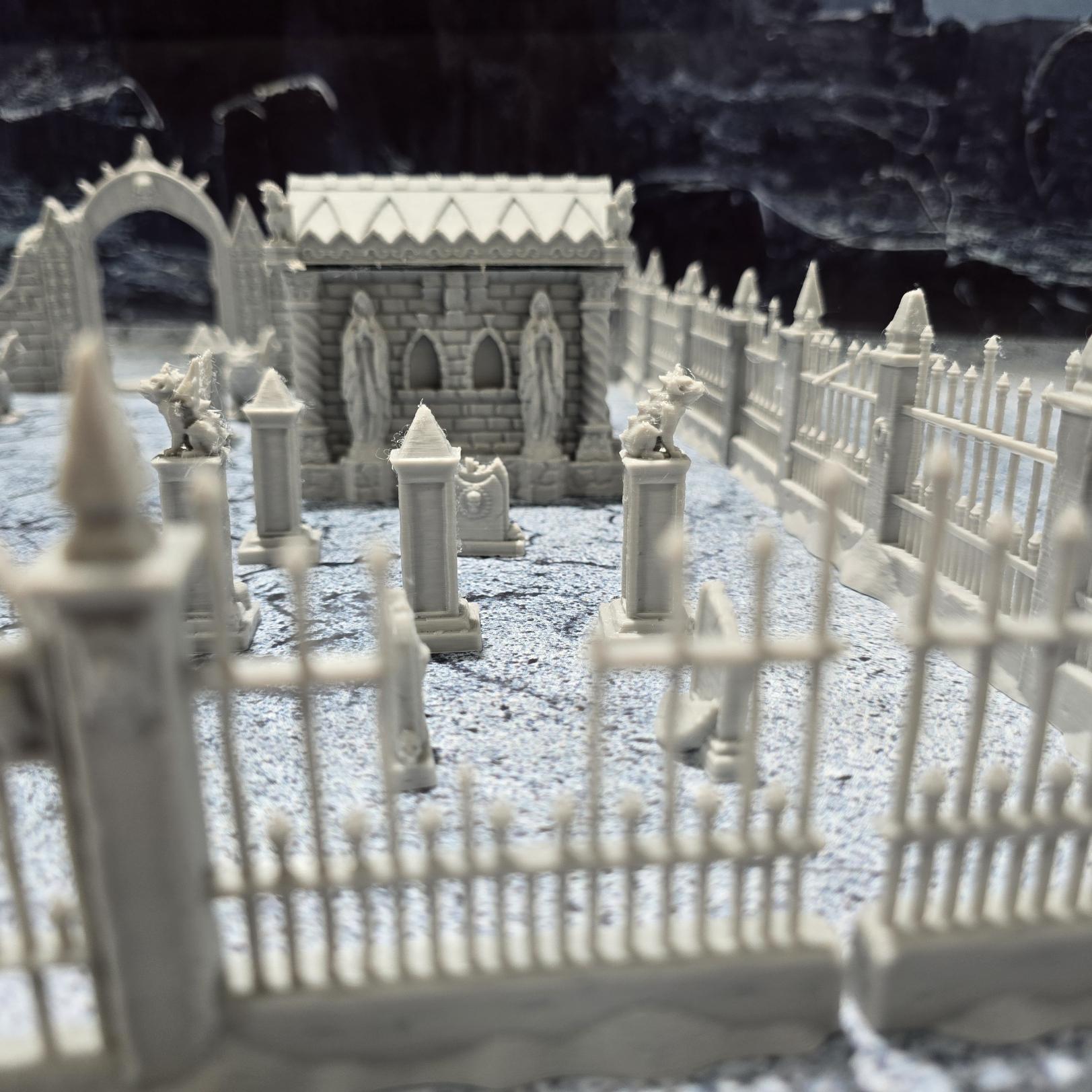 Explore the 19th-century Gothic revival with our Large Cemetery Set, featuring a chapel, 26 gravestones, gargoyles, and more for tabletop RPGs