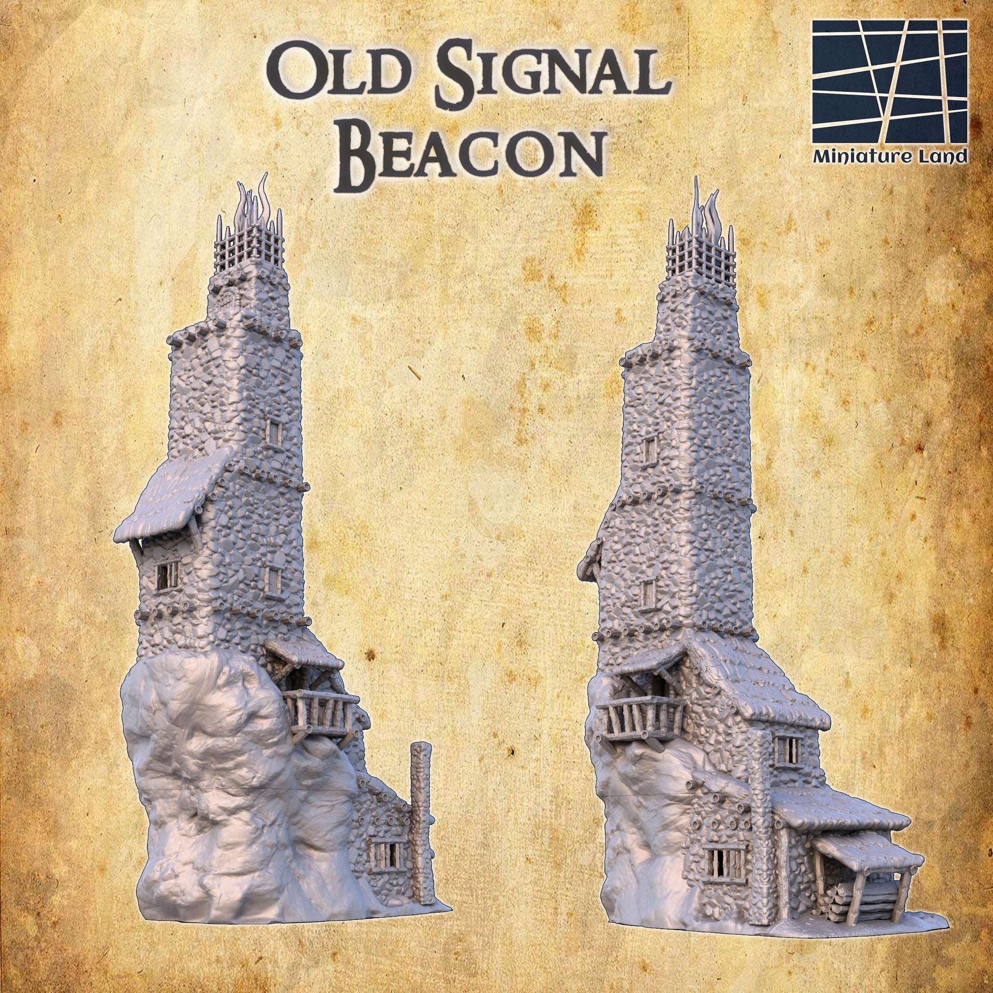 The Old Signal Beacon features detailed stonework, multiple levels accessible for gameplay, and a beacon top, ideal for medieval and fantasy settings.