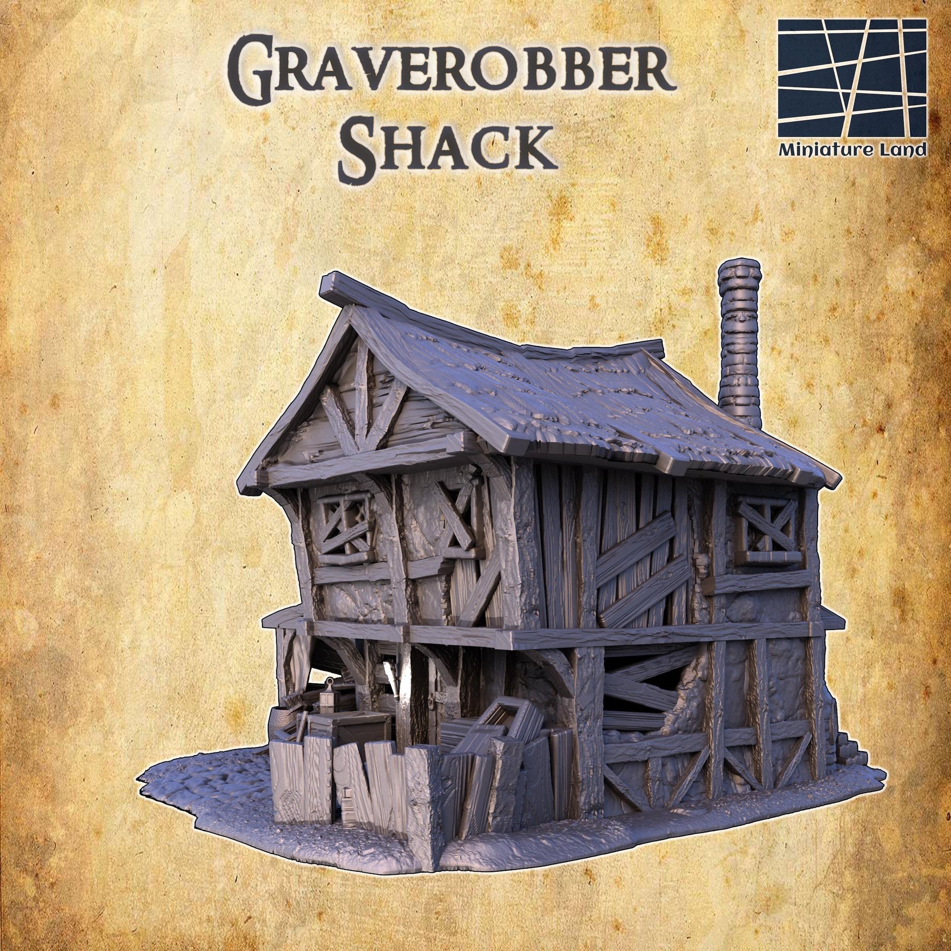 Explore the eerie depths of the Graverobber Shack, a meticulously crafted medieval workhouse perfect for adding a dark twist to your tabletop RPG adventures.