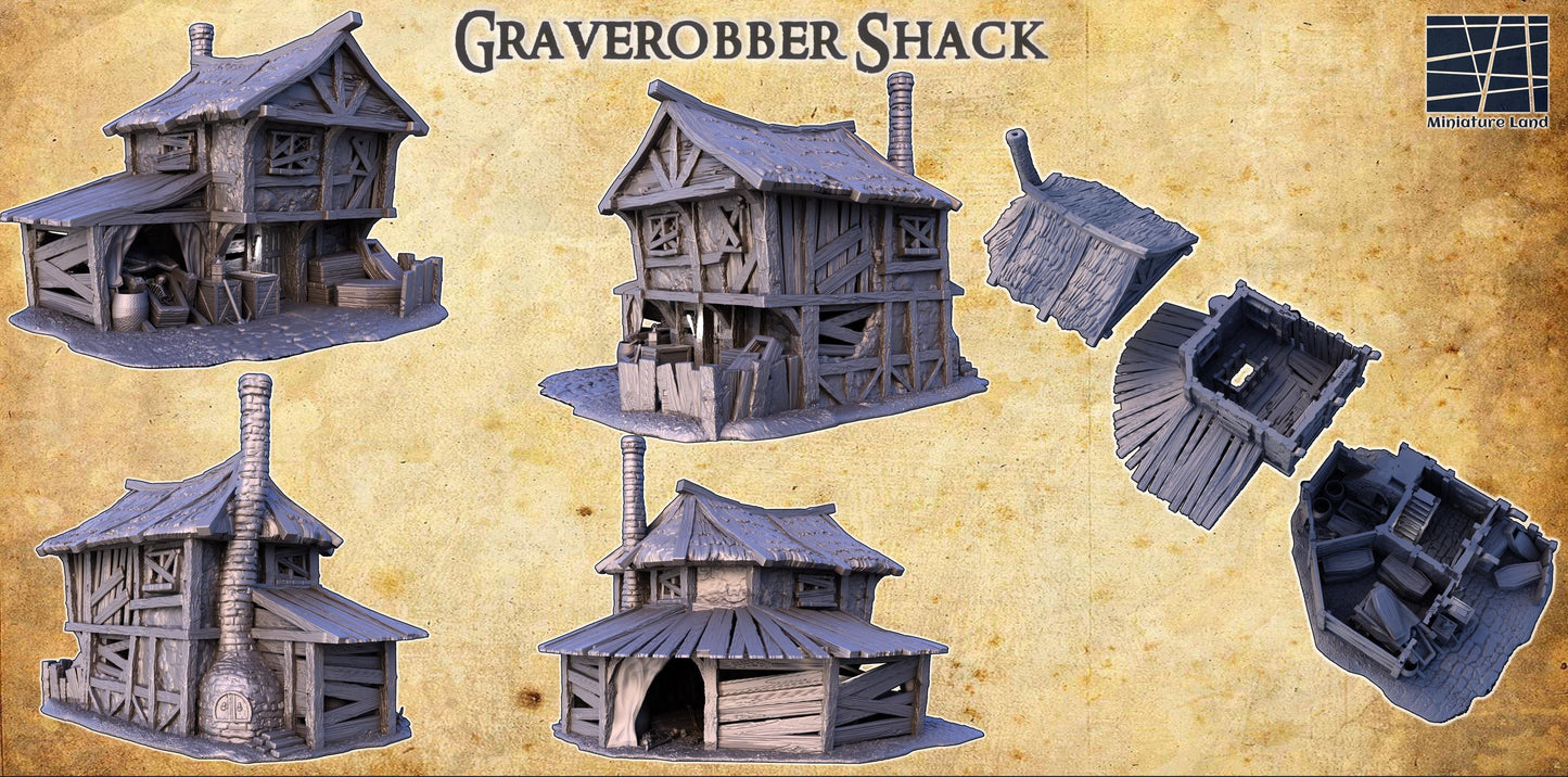 Explore the eerie depths of the Graverobber Shack, a meticulously crafted medieval workhouse perfect for adding a dark twist to your tabletop RPG adventures.