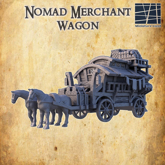 Detailed model of a medieval nomad merchant wagon with various compartments and realistic textures, ideal for fantasy role-playing games and dioramas.