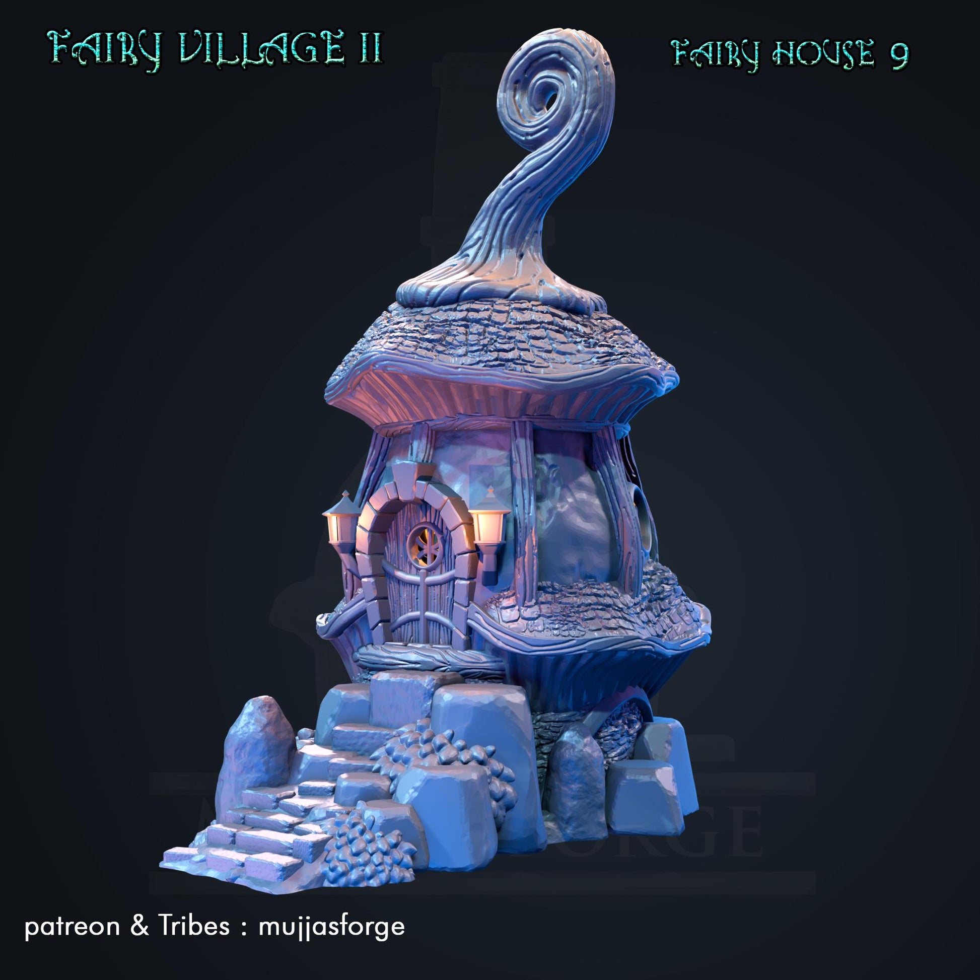 Enchanting &#39;Fairy House 9&#39; model from &#39;Fairy Village II&#39; series, featuring a twisted roof and glowing windows, perfect for fantasy dioramas and RPG settings.