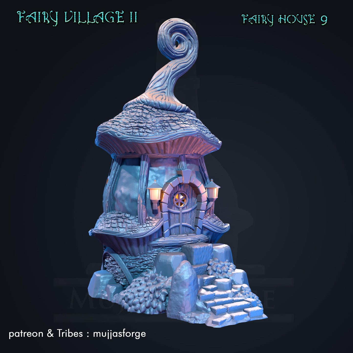 Enchanting &#39;Fairy House 9&#39; model from &#39;Fairy Village II&#39; series, featuring a twisted roof and glowing windows, perfect for fantasy dioramas and RPG settings.