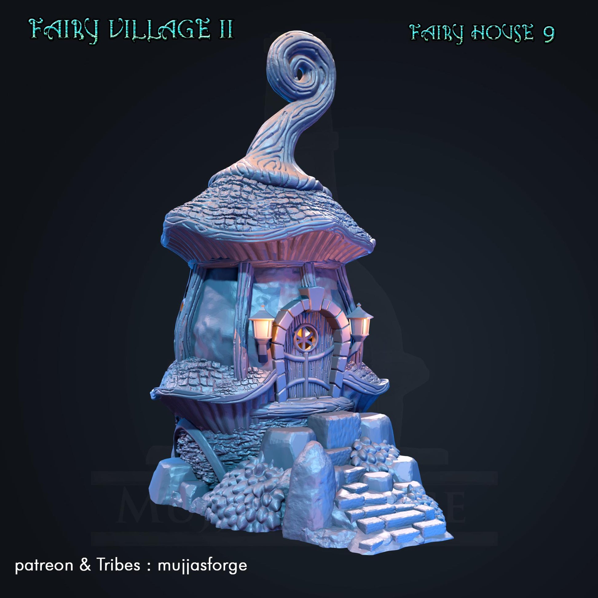 Enchanting &#39;Fairy House 9&#39; model from &#39;Fairy Village II&#39; series, featuring a twisted roof and glowing windows, perfect for fantasy dioramas and RPG settings.