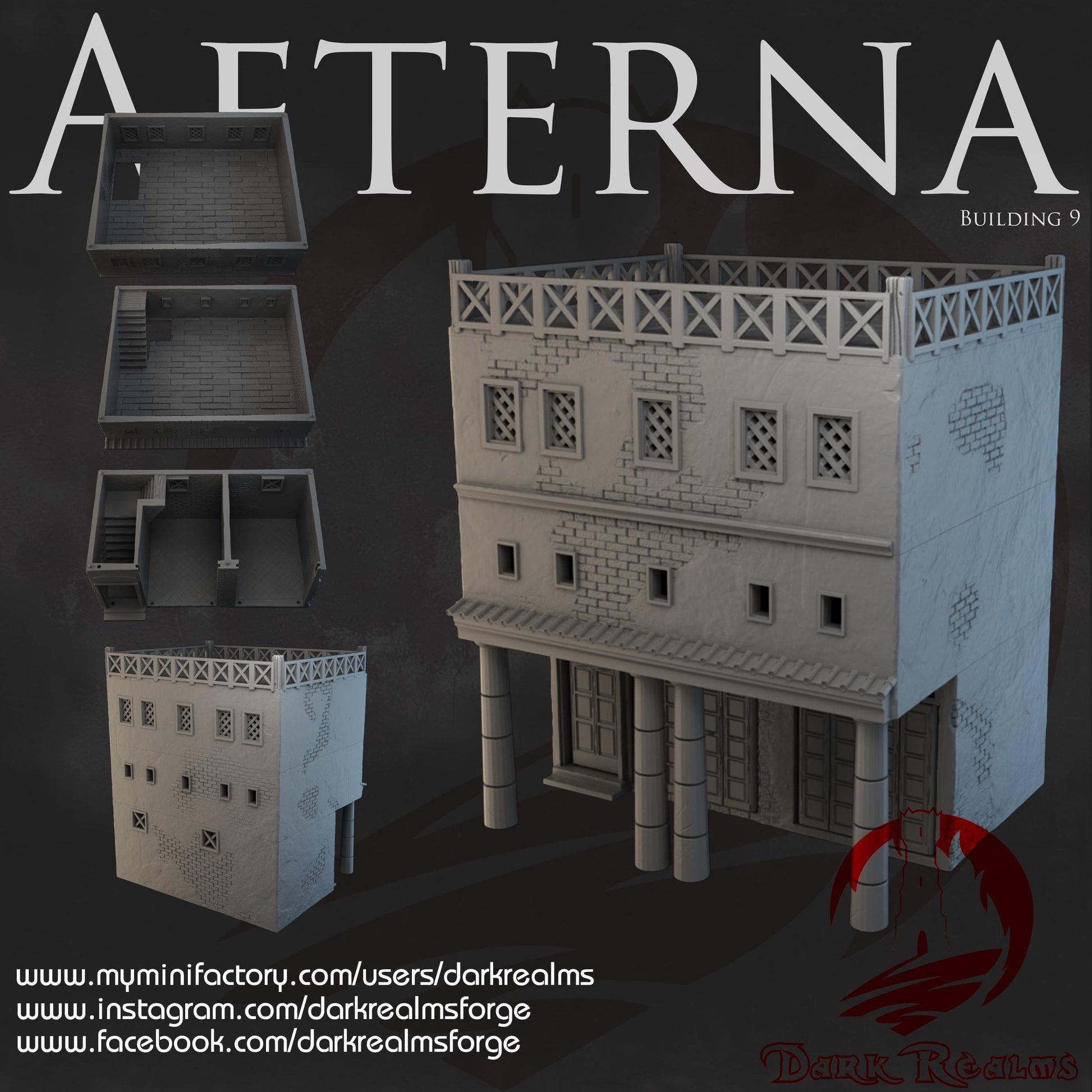 Explore ancient Rome with Building 9 from the Aeterna series—a three-story residential high rise with intricate details and multiple playable levels, crafted for historical tabletop RPGs.