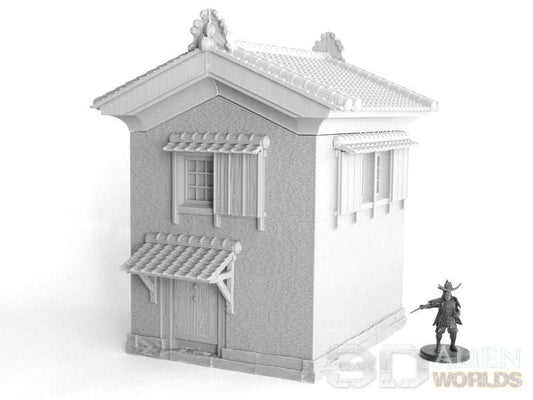 Detailed model of a Medium Samurai Lord&#39;s Kura Storehouse from the Feudal Era of Japan. This building showcases intricate wood and stone textures, traditional roofing, and functional doors and windows, perfect for historical and fantasy settings.