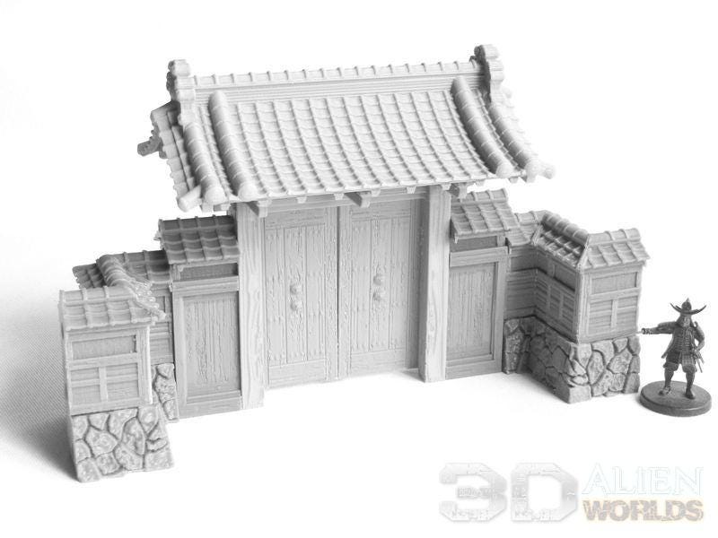 Three sizes of Samurai Lord&#39;s Gates & Walls are available: small, medium, and large. Each set includes 1 gate, 8 walls, and 4 corners to add depth to your historical or fantasy tabletop games.