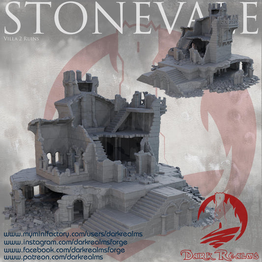 Explore the detailed ruins of the medieval Stonevale Villa, a perfect setting for historical and fantasy tabletop games.