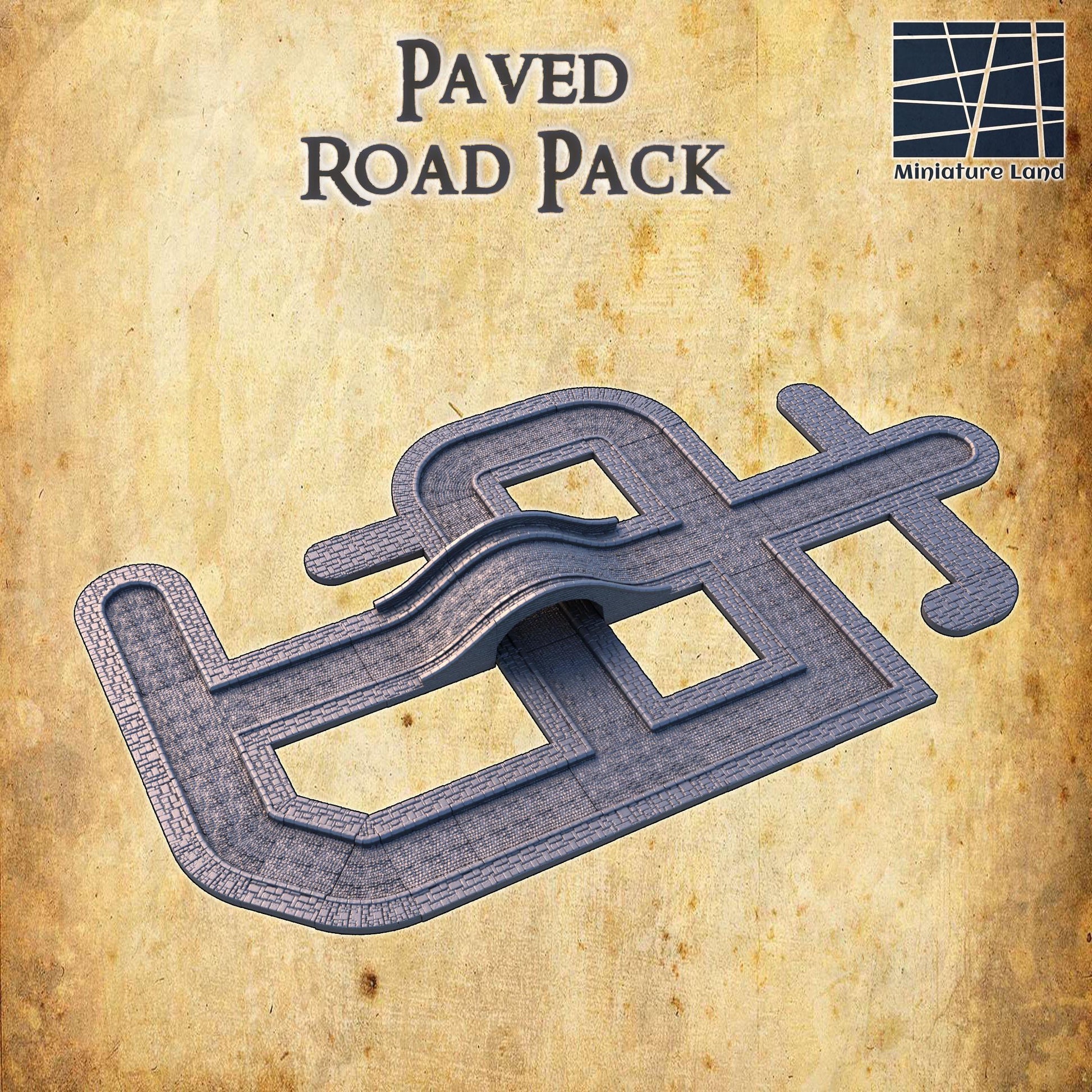 Build your next adventure with our Paved Road Pack, featuring detailed and versatile road tiles perfect for any tabletop game