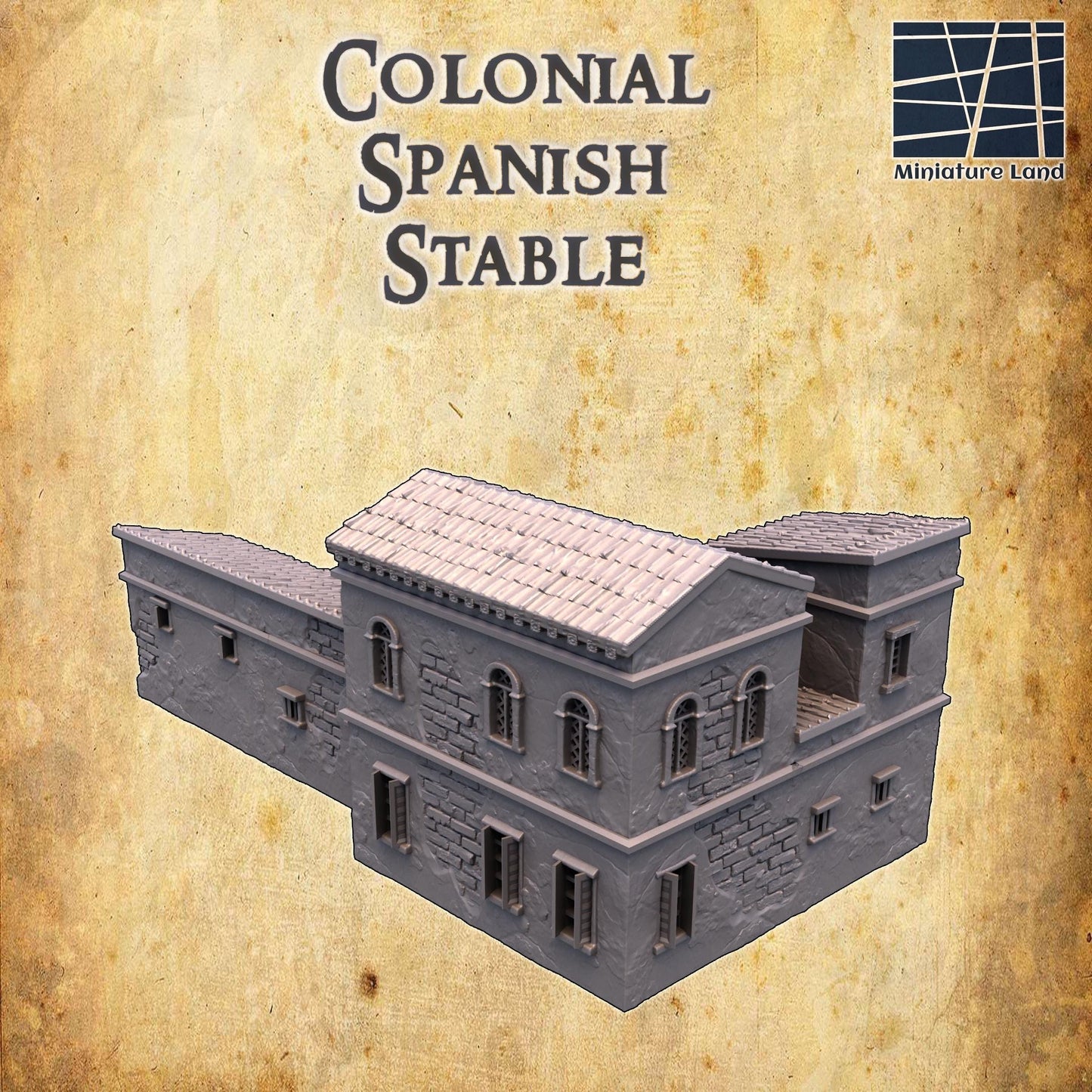 This Colonial Spanish Stable model showcases detailed architecture with a functional design from the 17th-18th century, perfect for historical RPGs and dioramas.