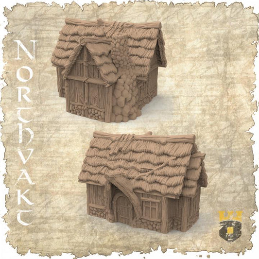 Detailed Viking Common House model with thatched roof and wooden structure, designed for historical and fantasy tabletop RPGs.