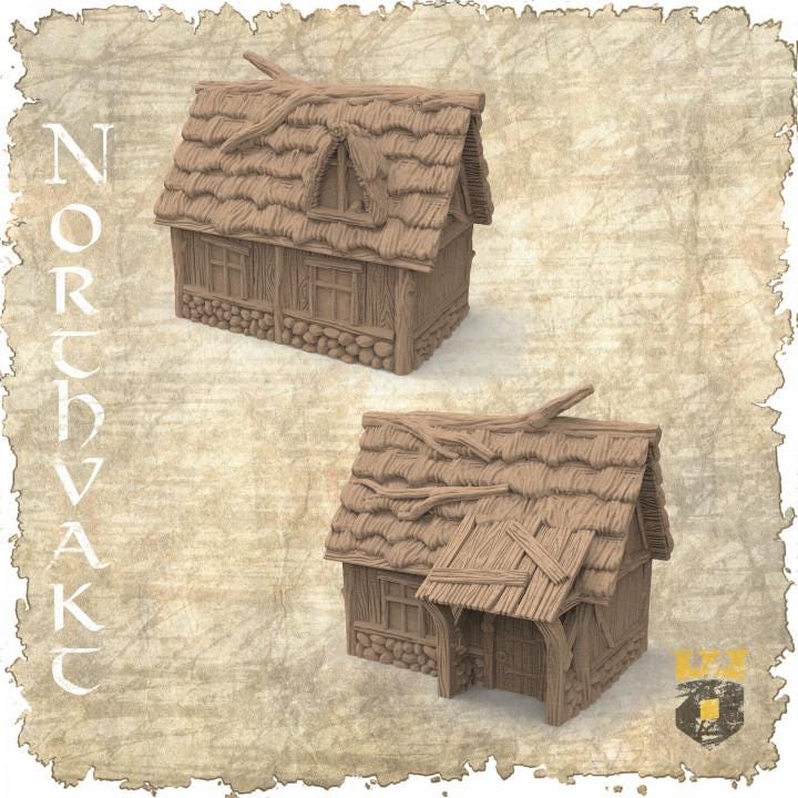 Exquisitely detailed Small Viking Common House model, showcasing early medieval architecture perfect for tabletop role-playing and wargames.