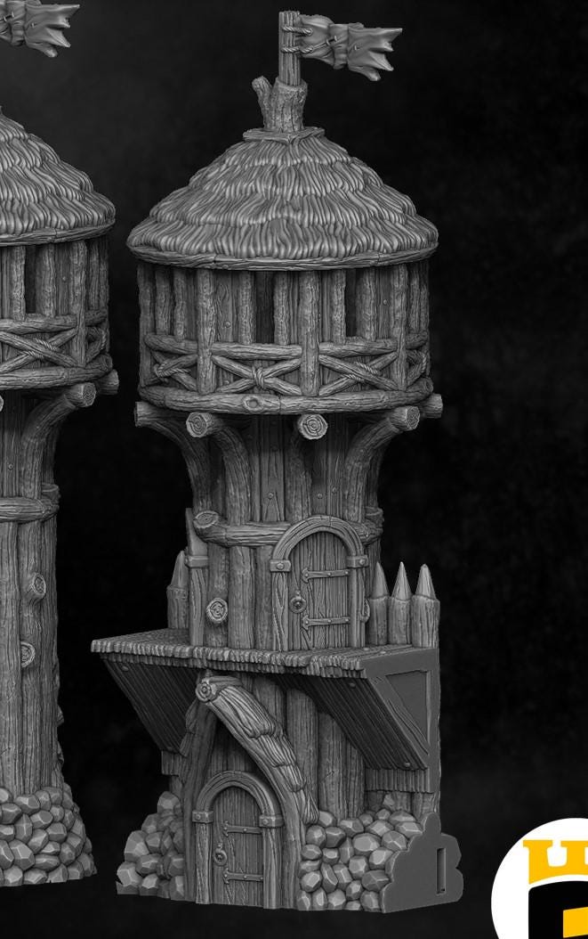 Detailed Viking fortress for tabletop games, featuring a watchtower, modular walls, and a gate, designed for historical and fantasy settings.