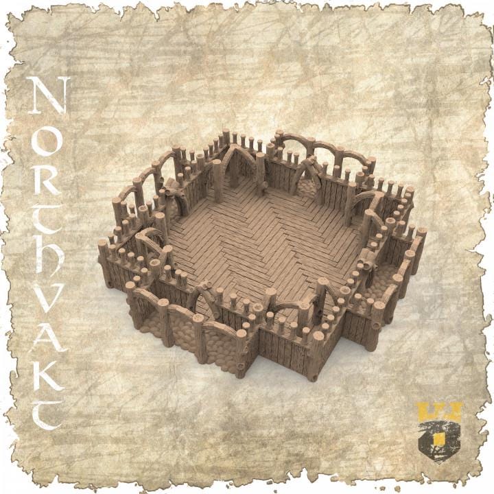 Detailed model of a medieval Norse Stave Church with intricate wooden architecture and stone foundations, ideal for historical dioramas and RPG settings.