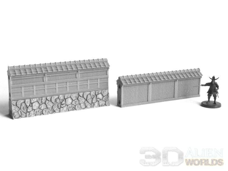 Three sizes of Samurai Lord&#39;s Gates & Walls are available: small, medium, and large. Each set includes 1 gate, 8 walls, and 4 corners to add depth to your historical or fantasy tabletop games.