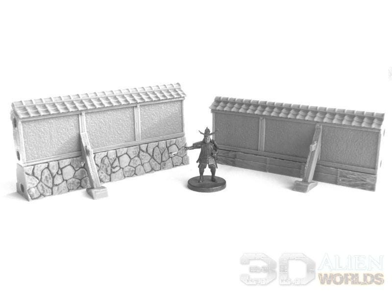 Three sizes of Samurai Lord&#39;s Gates & Walls are available: small, medium, and large. Each set includes 1 gate, 8 walls, and 4 corners to add depth to your historical or fantasy tabletop games.