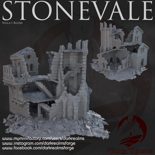 Explore the Stonevale Villa 1 Ruins, crafted for historical and fantasy gaming, featuring detailed medieval architecture and rugged textures.