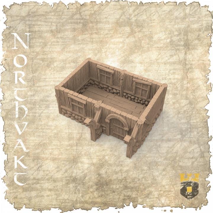 Exquisitely detailed Small Viking Common House model, showcasing early medieval architecture perfect for tabletop role-playing and wargames.