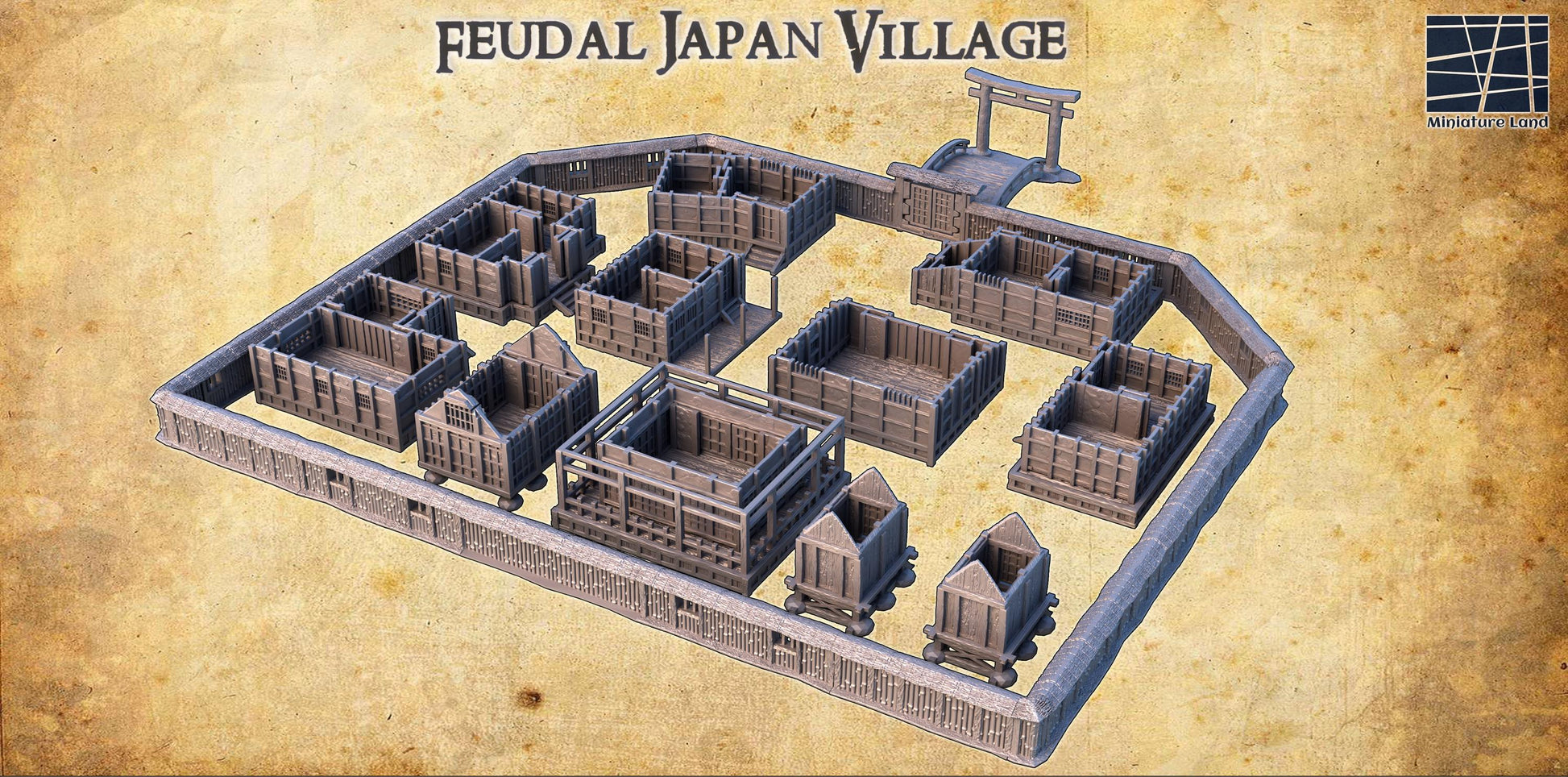 Explore the detailed craftsmanship of our Feudal Japan Village set, featuring traditional Sengoku era structures perfect for historical RPGs and dioramas.