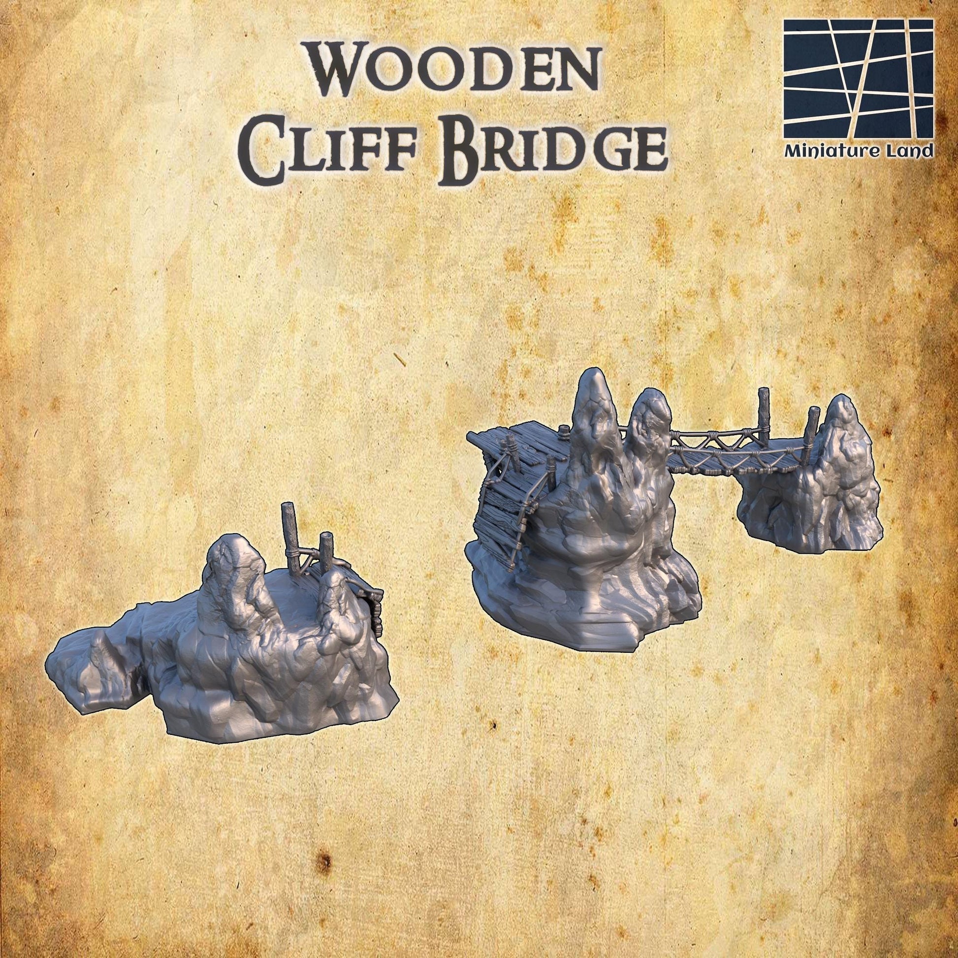 Wooden Cliff Bridge: Timeless Natural Landscape Structure – Perfect for Tabletop RPGs and Scenery Dioramas