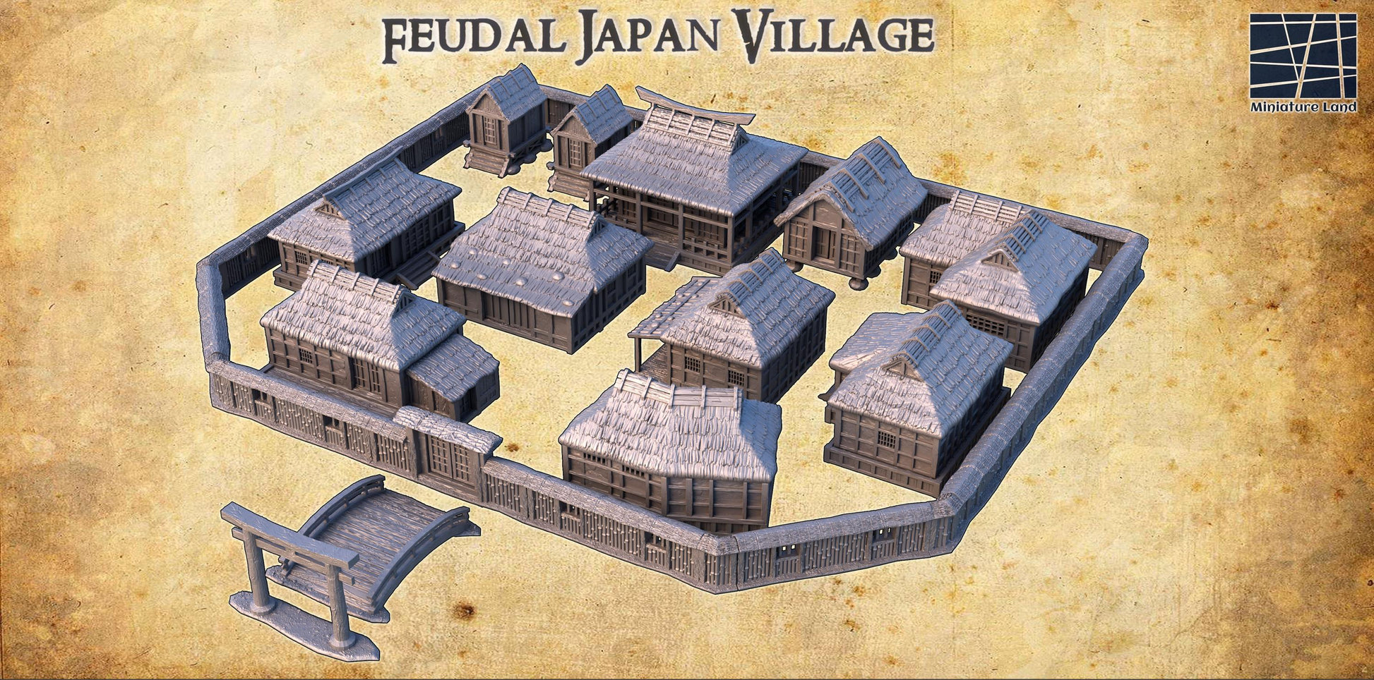 Explore the detailed craftsmanship of our Feudal Japan Village set, featuring traditional Sengoku era structures perfect for historical RPGs and dioramas.