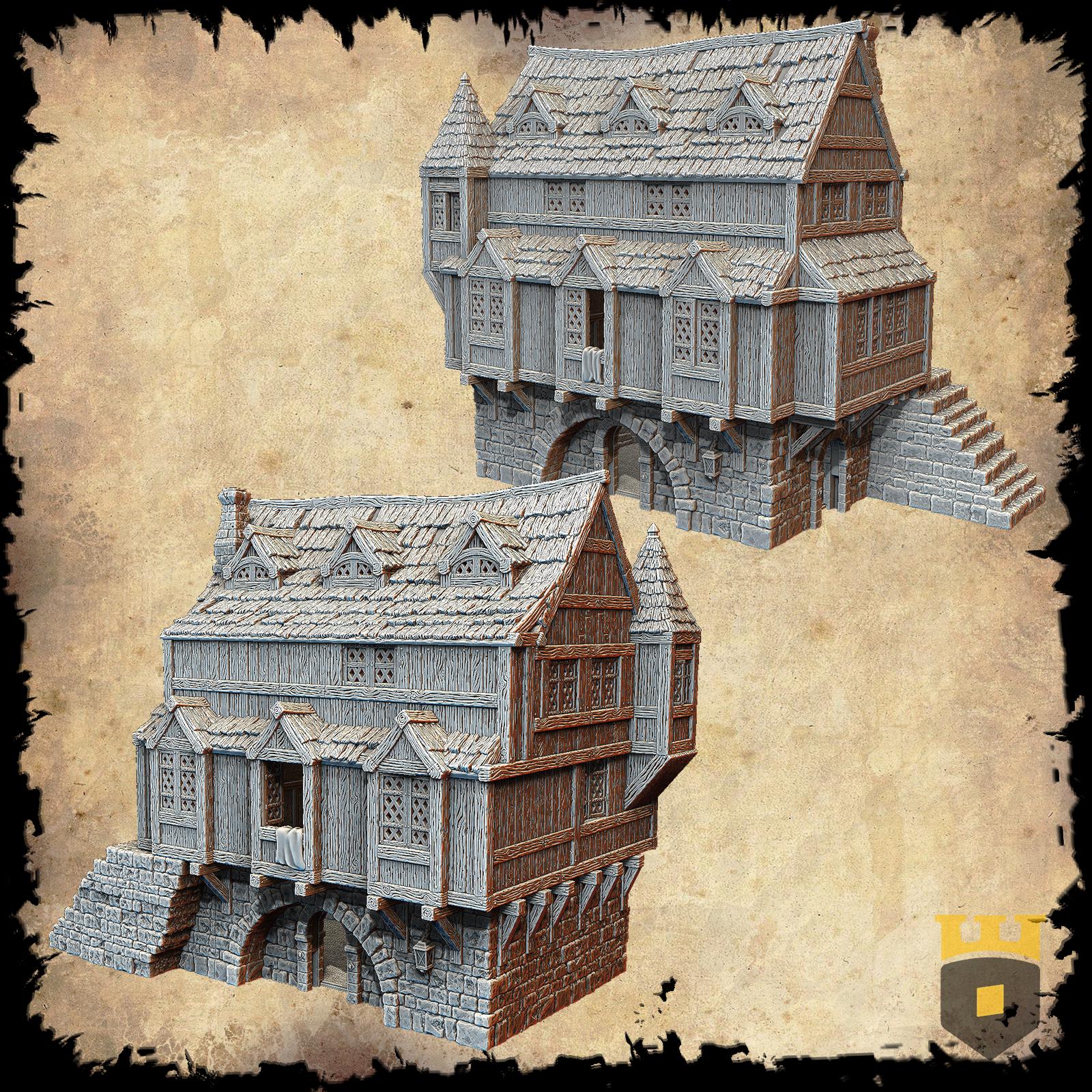 Medieval Brothel: 15th Century Artisan House for RPG Scenery and Diorama Crafting - Intricately Detailed with Multi-level Design