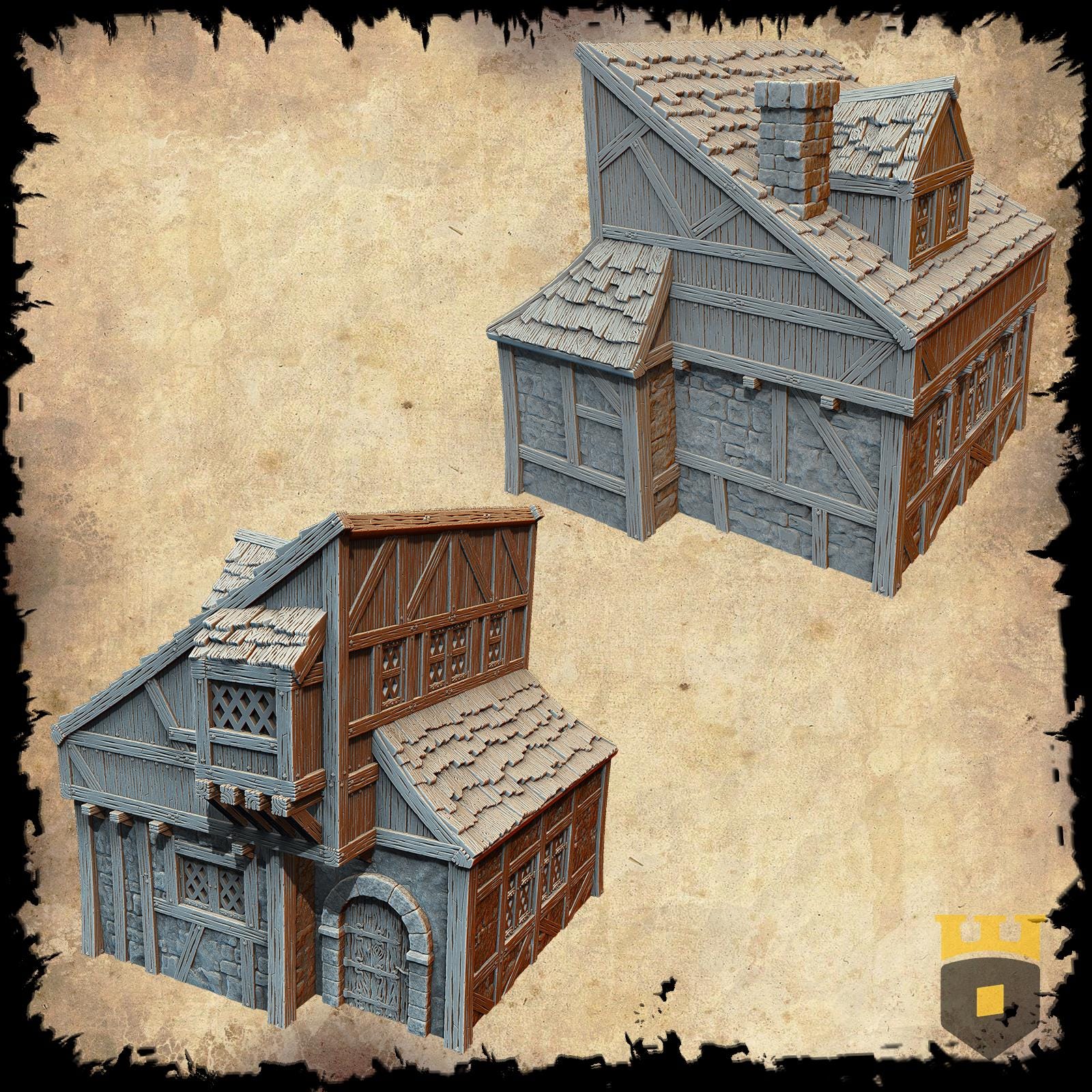 Medieval Common House II: 15th Century Timbered Dwelling for Fantasy RPGs and Historical Scenery - Detailed Two-Story Design