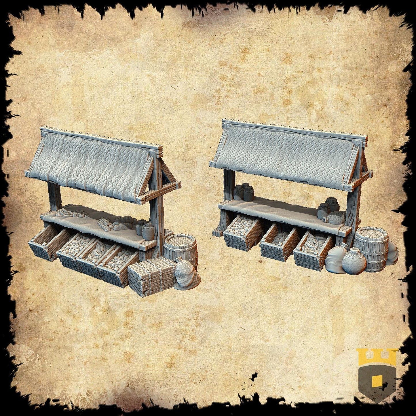 Market Stalls Set: Medieval Merchant Setup - RPG and Model Railroading Scenery, with Handcrafted Detailing