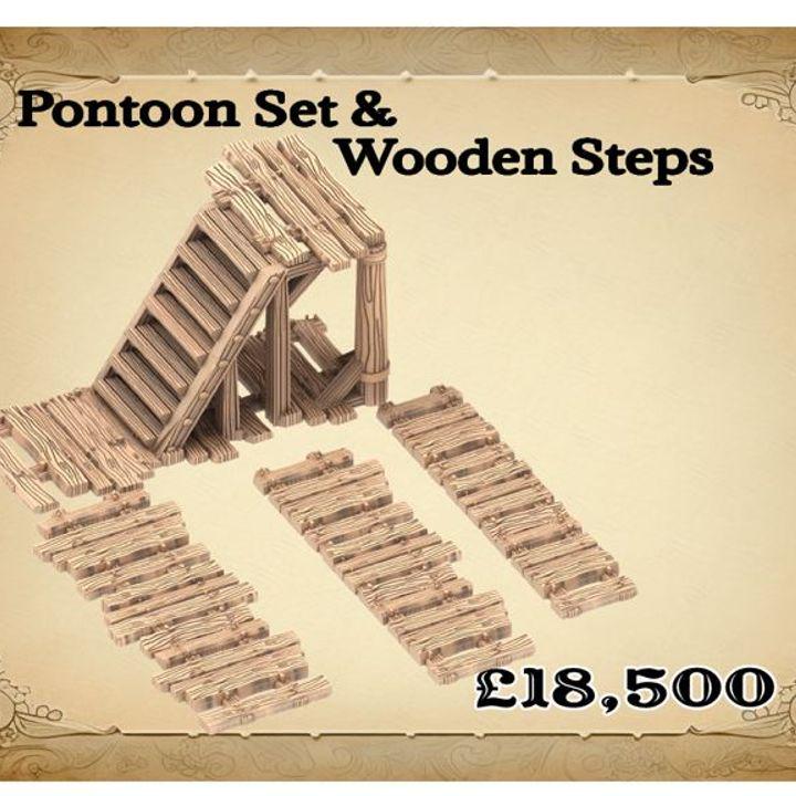 Rustic Wooden Pontoon Set & Steps: Versatile Terrain for Historical Tabletop Games and Dioramas