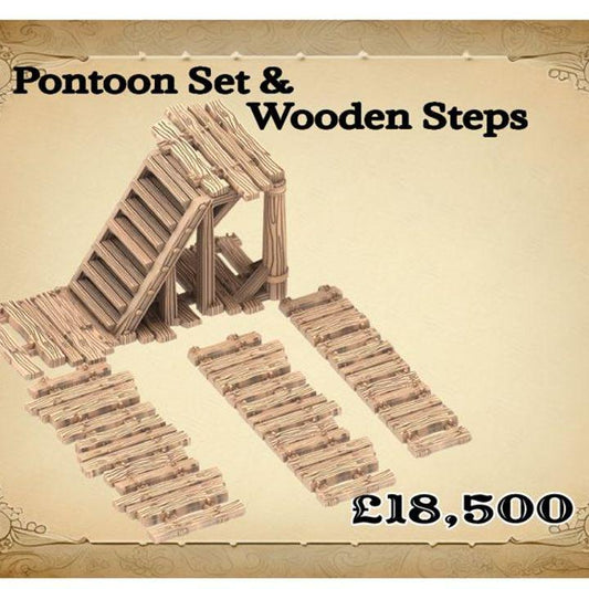 Rustic Wooden Pontoon Set & Steps: Versatile Terrain for Historical Tabletop Games and Dioramas